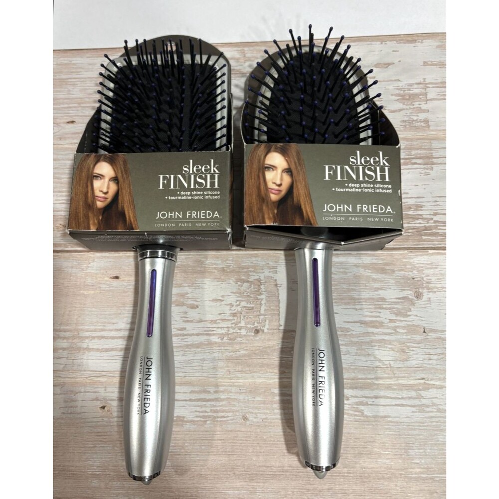 2 Pc John Frieda Sleek Finish Paddle Hair Brush Deep Shine Silicone Discontinued